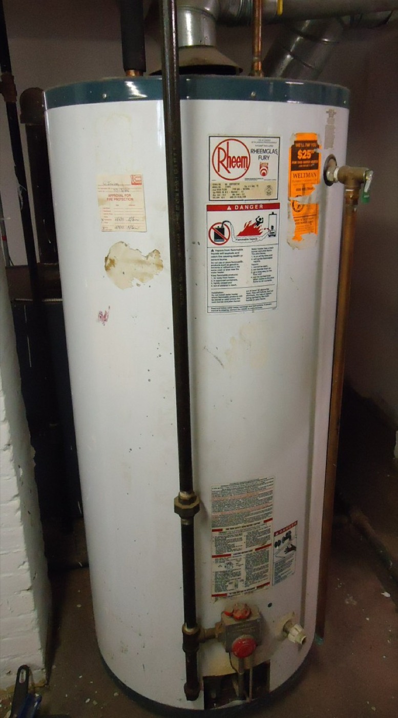 A residential water heater and its pipes